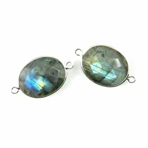 Bezel Gem Links - Sterling Silver - Faceted Oval Shape - Labradorite (2 Pcs) - Picture 1 of 2