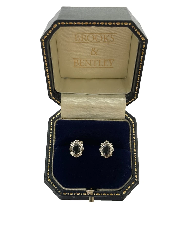 Sapphire and Diamond Cluster Earrings 9ct Gold Stud Sapphire Vintage Earrings - Image 1 of 4