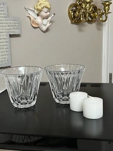 Two Crystal Candle Holders Votive Cup Tea-light 3x3.5” Cut Panels Tapered Flare - Picture 1 of 8