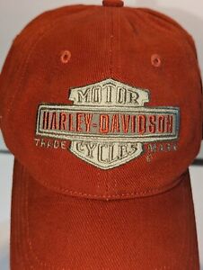 Harley Davidson femme vintage homme camionneur orange casquette chapeau sangle en cuir dos