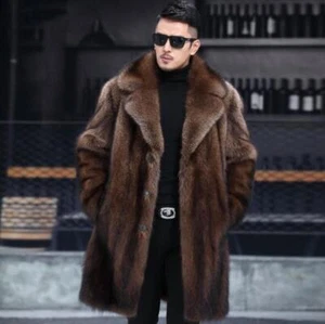Men's Youth 2024 Fashion Lapel Faux Mink Fur Warm Long Coat Jacket Overcoat 2482 - Picture 1 of 6