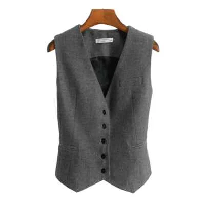 Женский жилет с v-образным вырезом на 5 пуговицах приталенный шерстяная смесь рабочая одежда жилет с двумя карманами - Изображение 1 из 4