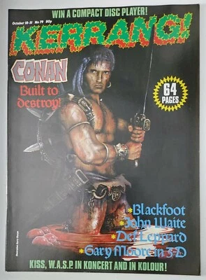 Kerrang! magazine Oct  1984. Conan the Barbarian, Def Lep, KISS, Bon Jovi, WASP - Image 1 of 4