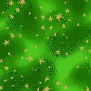 Laurel Burch Enchantment Christmas Stars Green Metallic Fabric By the FQ 1/4 YD - Picture 1 of 9