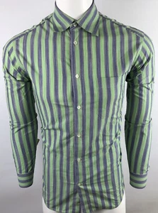 Ermeneglido Zegna Sport Men's M Longs Sleeve Button Up Shirt Green Blue Strips - Picture 1 of 13