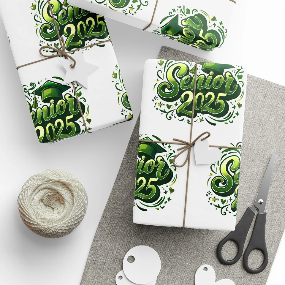 Senior 2025 Wrapping Paper Green Graduation Gift Wrap Decoration Party Boy Girl - Image 1 of 1