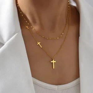 Edelstahl Double Leyered Halsketten, religiöses Design, Gold. - Bild 1 von 7