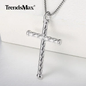 Cool Boys Silver Stainless Steel Cross Pendant Necklace For Unisex Chain 16-30" - Picture 1 of 15