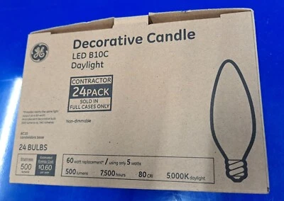 GE LED 24 light bulbs B10C 60 watt equivalent 5W daylight 5,000K Candelabra Base - Image 1 of 4