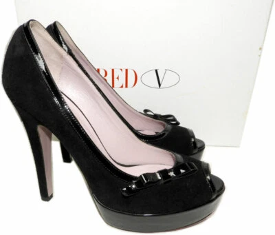 Zapatos de salón Valentino rojos con plataforma con arco talla 39,5-8,5 tacones negros gamuza punta abierta Foto 1 de 4