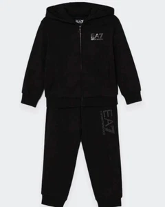 Tuta Bambina EA7 Emporio Armani Cotone Felpa Pantalone 6DBV56 1200 Nero - Foto 1 di 5