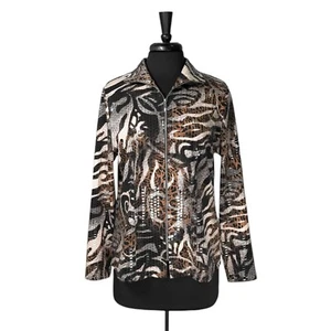 Exclusively Misook Women's Jacket Animal Print Stretch Full Zip Sequins Artsy S - Picture 1 of 9