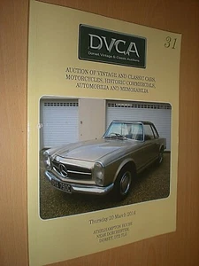 DVCA. CLASSIC CAR & MOTOR CYCLE AUCTION CATALOGUE. MAR 2014. WELL ILLUSTRATED  - Picture 1 of 1
