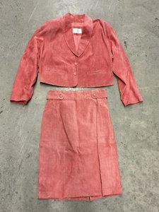 Vtg. 80’s Dallas Pink Suede Leather Lord & Taylor Jacket & Skirt 14/12 - Picture 1 of 17