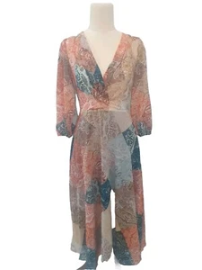 DOTTI Size 6 Orange and Green Floral Boho Dress V Neck - Picture 1 of 8