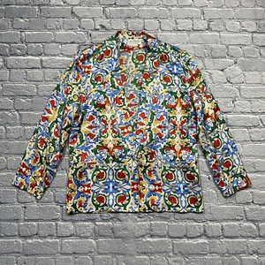 BALLA VALENTINA Women’s M Silk Blazer Jacket Ivory Multicolor Floral Bold Career - Picture 1 of 7
