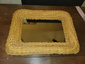 Vintage Wicker Rattan Rectangle Square Mirror - Picture 1 of 6