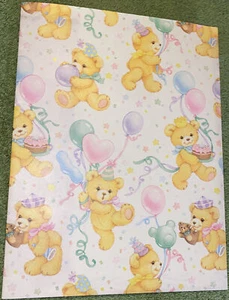 Vtg Baby Bears & Balloons Pastel Gift Wrap Paper Piece 30” X 20” - Picture 1 of 2