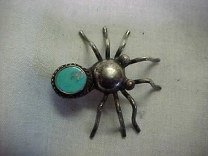 SILVER & TURQUOISE " SPIDER " PIN - Picture 1 of 2