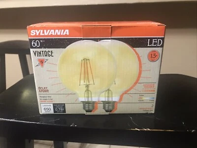 Sylvania 60W Vintage Style LED G30 Dimmable Replacement Light Bulbs 2 Count New! - Image 1 of 4