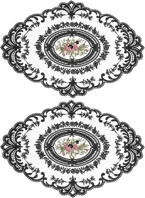 uxcell 2Pack Retro Lace Placemat 12x16-in Oval Embroidered Table Large, Black  - Imagem 1 de 4