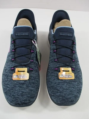 全新 Skechers Slip Ins Summits 令人眼花缭乱的运动鞋 海军蓝 女鞋 尺码 9.5 — 第 1/4 张图片