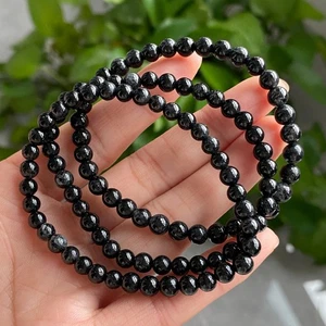 5.5mm 3pcs Natural Black Rutilated Quartz Crystal Beads Bracelet - Picture 1 of 6