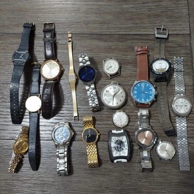 批量 17 件 未测试手表 20 世纪 70 年代 TIMEX、Fossil、Citizen、Westclox、NJIAA、Elgin — 第 1/4 张图片