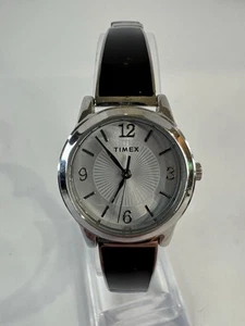 Timex Watch Women 25mm Silver Tone Black Enamel Stretch Band New Battery - Picture 1 of 6