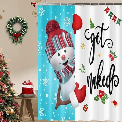 Accnicc Christmas Shower Curtain Set Funny Snowman 72"W x 72"L (Pack of 1) Blue - Image 1 of 4