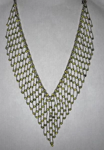 Vintage Givenchy Silver Tone Mesh Lace Green Crystal Rhinestone Choker Necklace - Picture 1 of 5