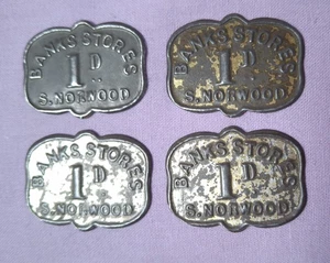 4 Vintage Banks Stores Norwood 1D Shop Tokens - Bild 1 von 3