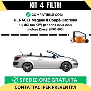 Kit 4 Filtri Tagliando per RENAULT Megane II Coupé-Cabriolet 1.9 dCi 88 kw Di... - Imagen 1 de 2
