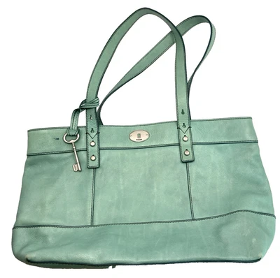 Cartera de cuero verde azulado fósil bolso de hombro turquesa encanto clave Foto 1 de 4