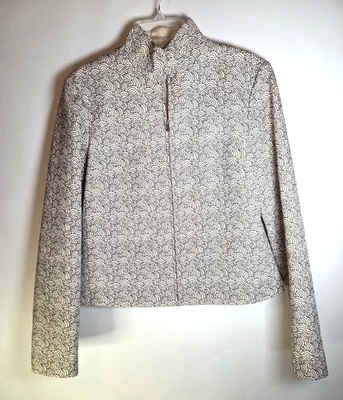 Jaqueta Company Ellen Tracy tamanho 6 branca preta bordada de seda forrada com zíper - Imagem 1 de 4