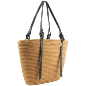 Borsa a tracolla in tessuto kaki cotone corda grande capacità per donna - Foto 1 di 12