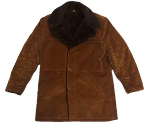 Vintage 1970s Sears Corduroy Brown Coat Jacket Sherpa Faux Fur Lining Men’s 42 - Picture 1 of 13