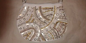 Cotton Hobo Handbag with Beautiful Bead Settings - Picture 1 of 6