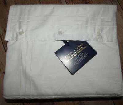 Ralph Lauren Queen Flat Sheet Sateen Handkerchief Embroidery 624 TC Parchment - Image 1 of 3