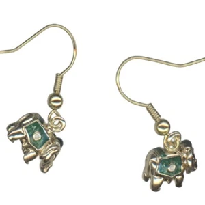 Russian Faberge Egg Style Elephant Green & Gold Color Figurine Earrings - Picture 1 of 2