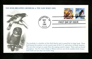 US FDC #2284-2285 KMC Venture Cachet Owl & Grosbeak 5/28/1988 Arlington VA - Picture 1 of 2