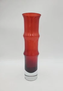 Vintage Aseda Swedish Ruby Red Glass Bamboo 9.75" Vase Bo Borgstrom Model B5/81 - Picture 1 of 11