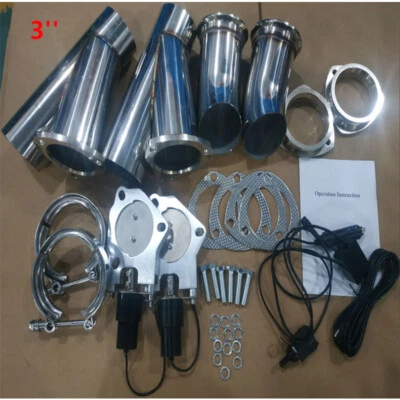 3'' Dual Electric Exhaust Valve Cutout Cut Out Y Header Pipe Kit Manual Control - Image 1 of 4