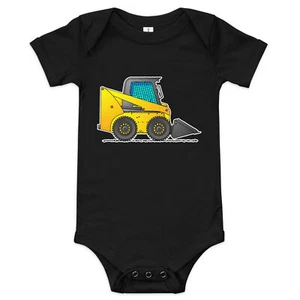Skid Steer Baby Short Sleeve One Piece, Yellow Construction Vehicle Clothing - Picture 1 of 9
