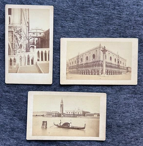 3 Views Venice Carte-de-Visite CDV Carlo Ponti Photograph Antique - Picture 1 of 7