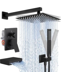 Shower System with Tub Spout Bath Shower Faucet Set Complete 10 Inch Rain Shower - Picture 1 of 10