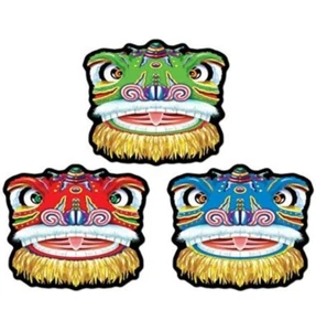 3pk Chinese Dragon / Lion Cutouts New Year Party Decoration red blue and green - Picture 1 of 1