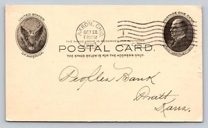 Peoples Bank Pratt Kansas 1903 Akron OH Aultman Miller Buckeye Co Postal Receipt - Picture 1 of 2