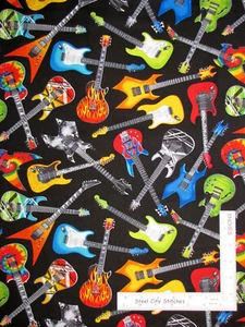 Guitar Music Fabric Last 24" Length Instruments Cotton Timeless Treasures C4824 - Picture 1 of 2