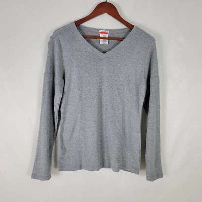 Danskin Now Shirt Womens Small Gray Activewear Long Sleeve V Neck 100% Cotton - Image 1 of 4